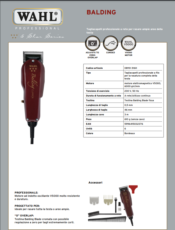 WAHL PROFESSIONAL TAGLIACAPELLI 5 STAR SERIES BALDING