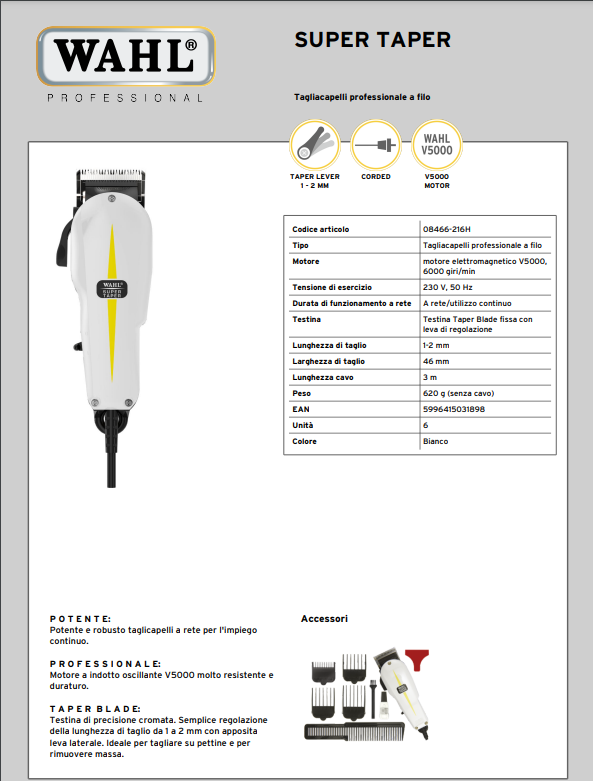 WAHL PROFESSIONAL TAGLIACAPELLI CLASSIC SUPER TAPER